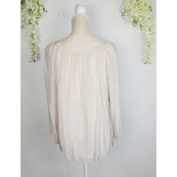 Angela Italy Silk Blouse Large Pink Embroidered Boho Peasant Cottage Coquette - Picture 4 of 16